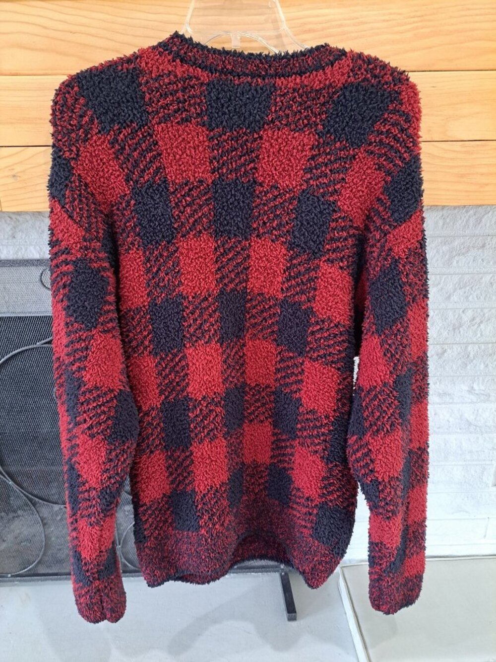 Skims Cozy Buffalo Plaid Knit Pullover Sweater Red & Black Womens L/XL Warm - Picture 6 of 10
